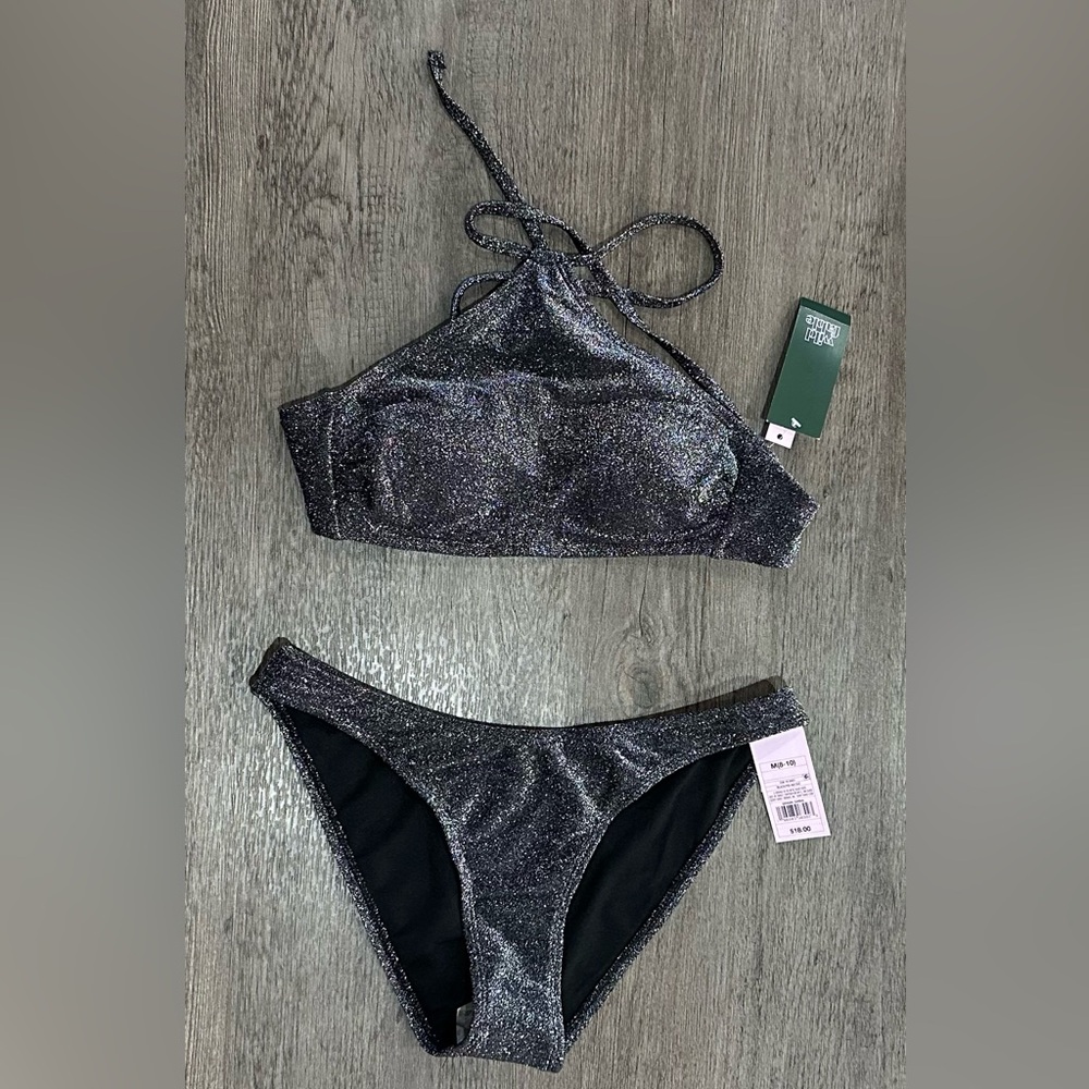 Wild Fable Silver/Black Halter Top Bikini